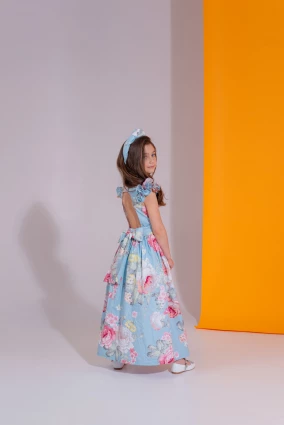 Платье для девочки Corona.hm “Роскошь”, пион на голубом