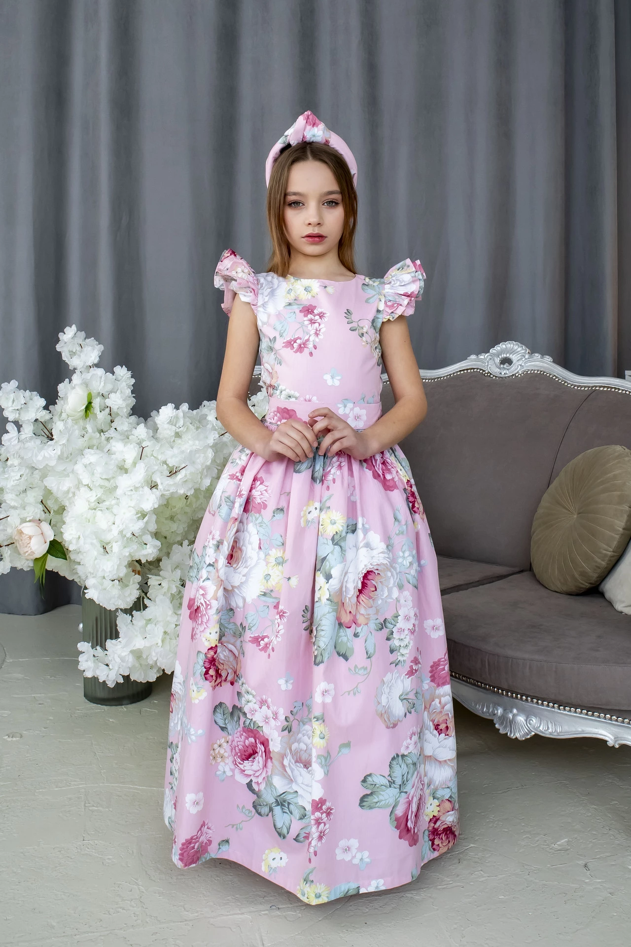 Сукня для дівчинки Corona.hm “Розкіш”, півонія на рожевому