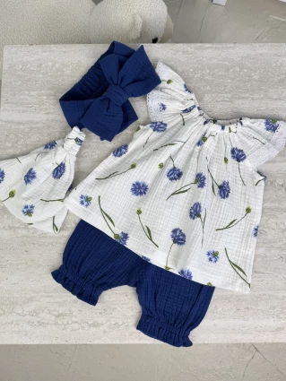 Комплект з мусліну *Волошки на білом*