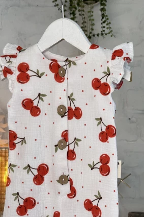 Ромпер з мусліну *Вишенька*  + панамка з бантиком