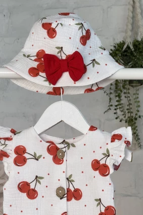 Ромпер з мусліну *Вишенька*  + панамка з бантиком