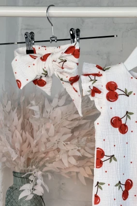 Ромпер з мусліну *Вишенька* + пов'язка