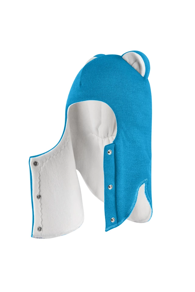 Зимняя шапочка шлем Corona.hm "Мисс Львица" на кнопках бирюза