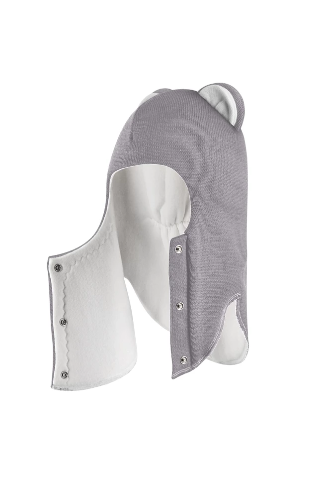 Зимняя шапочка шлем Corona.hm "Мисс Львица" на кнопках дымка