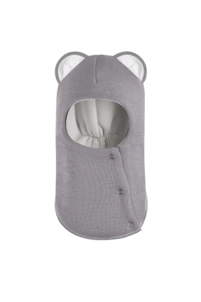 Зимняя шапочка шлем Corona.hm "Мисс Львица" на кнопках дымка