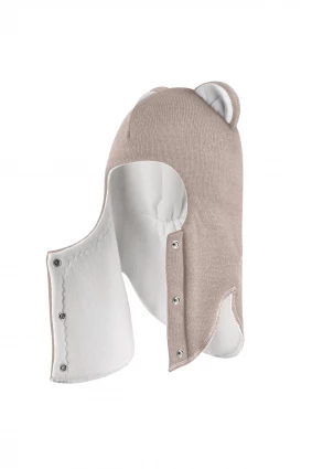 Зимняя шапочка шлем Corona.hm "Мисс Львица" на кнопках латте