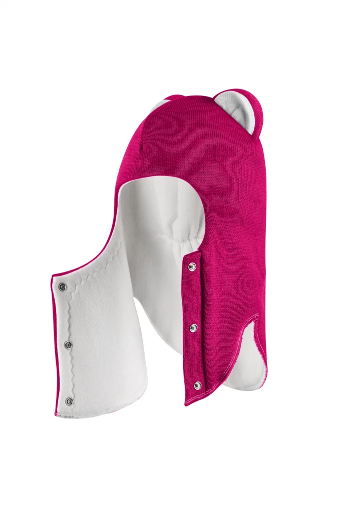 Зимняя шапочка шлем Corona.hm "Мисс Львица" на кнопках малина