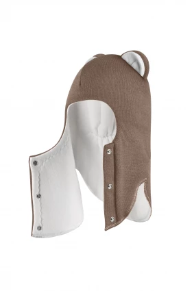 Зимняя шапочка шлем Corona.hm "Мисс Львица" на кнопках молочный шоколад