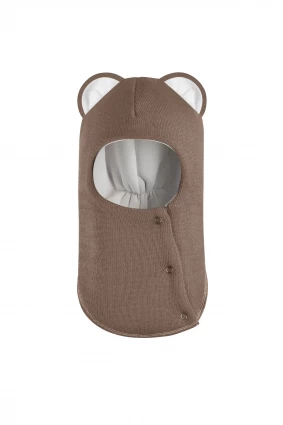 Зимняя шапочка шлем Corona.hm "Мисс Львица" на кнопках молочный шоколад