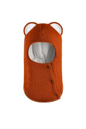 Зимняя шапочка шлем Corona.hm "Мисс Львица" на кнопках оранж