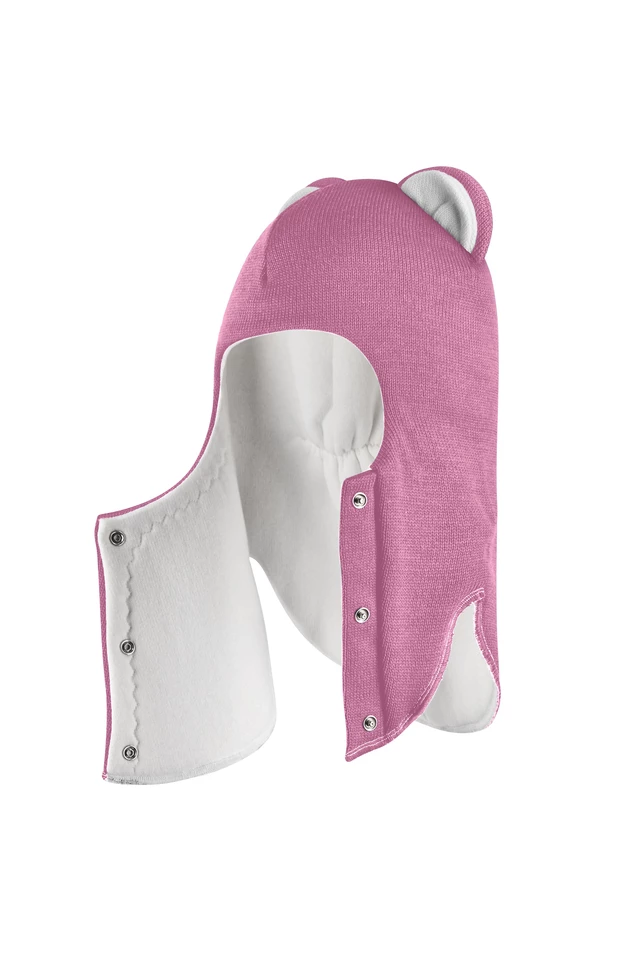 Зимняя шапочка шлем Corona.hm "Мисс Львица" на кнопках пыльно-розовый