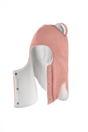 Зимняя шапочка шлем Corona.hm "Мисс Львица" на кнопках пудра