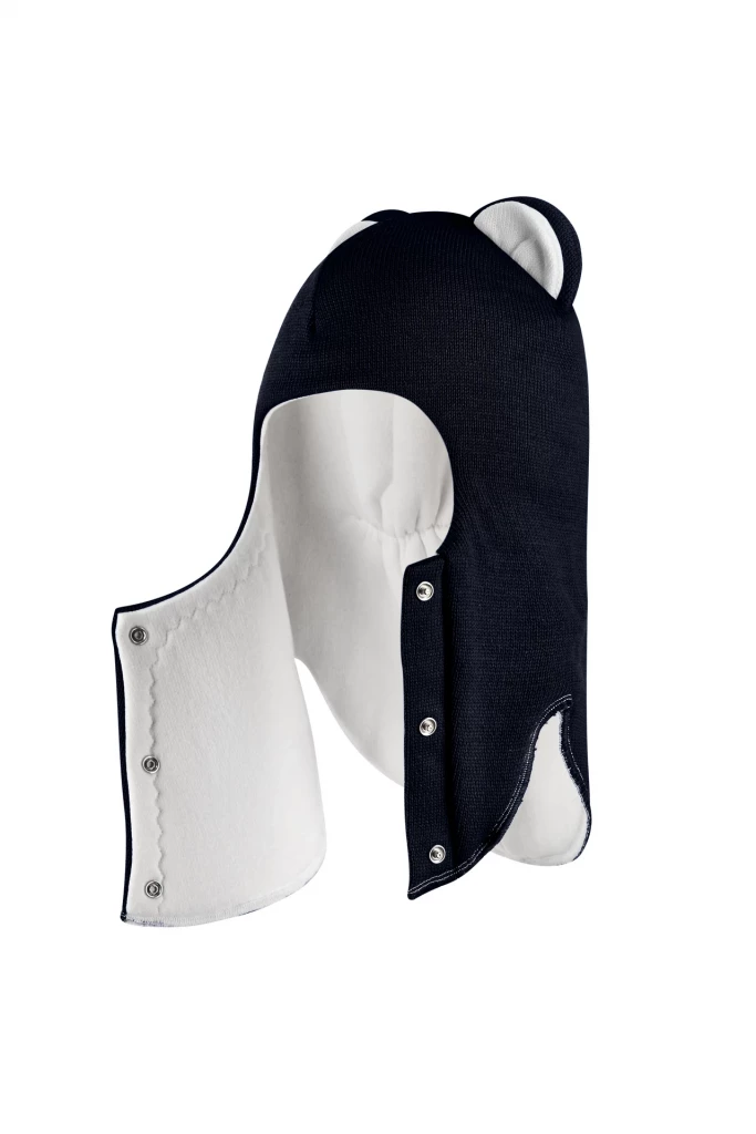 Зимняя шапочка шлем Corona.hm "Мисс Львица" на кнопках синий бархат