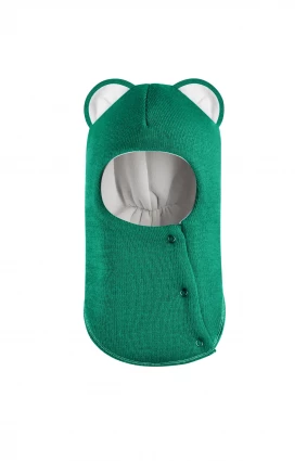 Зимняя шапочка шлем Corona.hm "Мисс Львица" на кнопках изумруд