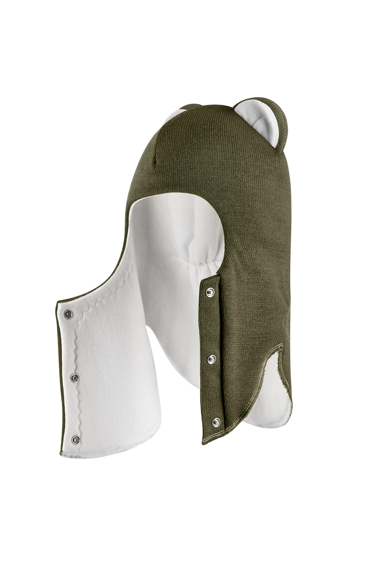 Зимова шапочка-шолом Corona.hm "Міс Левиця"  із кнопками  хакі