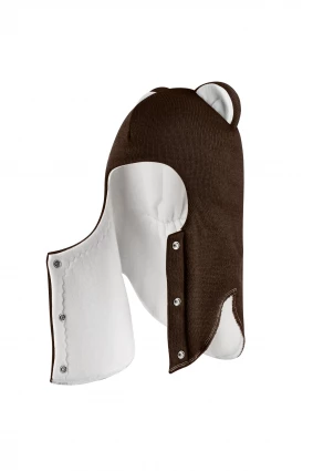 Зимняя шапочка шлем Corona.hm "Мисс Львица" на кнопках шоколад