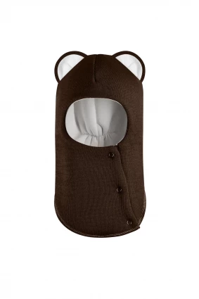 Зимняя шапочка шлем Corona.hm "Мисс Львица" на кнопках шоколад