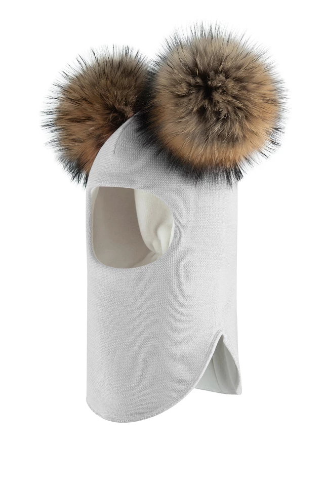 Зимова шапочка-шолом Corona.hm "Карамелька" молоко з 2 натуральними помпонами єнот