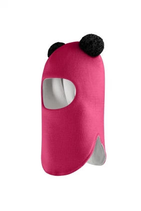 Зимова шапочка-шолом Corona.hm "Пандочка з чорними помпонами" ягідний