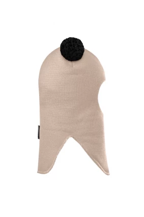 Зимова шапочка-шолом Corona.hm "Пандочка з чорними помпонами" беж золотий