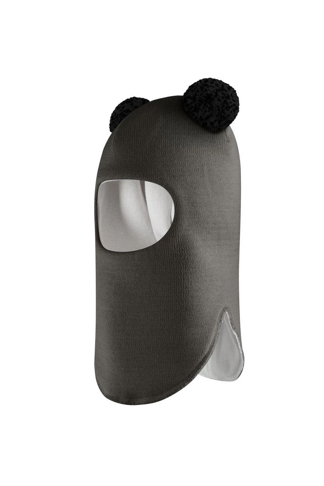 Зимняя шапочка шлем Corona.hm "Пандочка с черными помпонами" графит