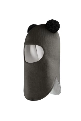 Зимова шапочка-шолом Corona.hm "Пандочка з чорними помпонами" графіт