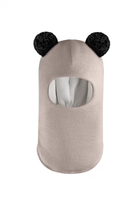 Зимова шапочка-шолом Corona.hm "Пандочка з чорними помпонами" капучіно