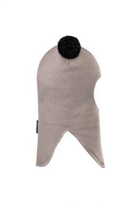 Зимова шапочка-шолом Corona.hm "Пандочка з чорними помпонами" капучіно