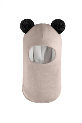 Зимняя шапочка шлем Corona.hm "Пандочка с черными помпонами" латте