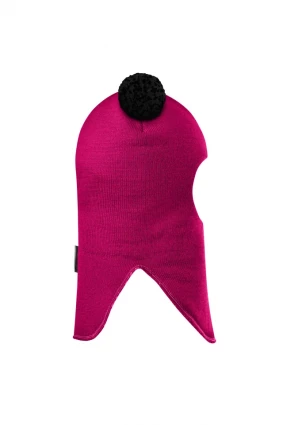 Зимова шапочка-шолом Corona.hm "Пандочка з чорними помпонами" малина