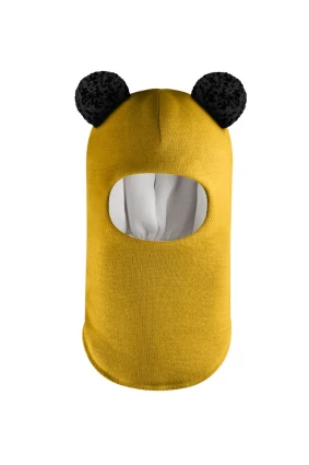 Зимняя шапочка шлем Corona.hm "Пандочка с черными помпонами" медовый