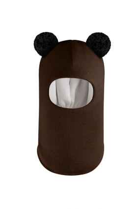 Зимова шапочка-шолом Corona.hm "Пандочка з чорними помпонами" шоколад