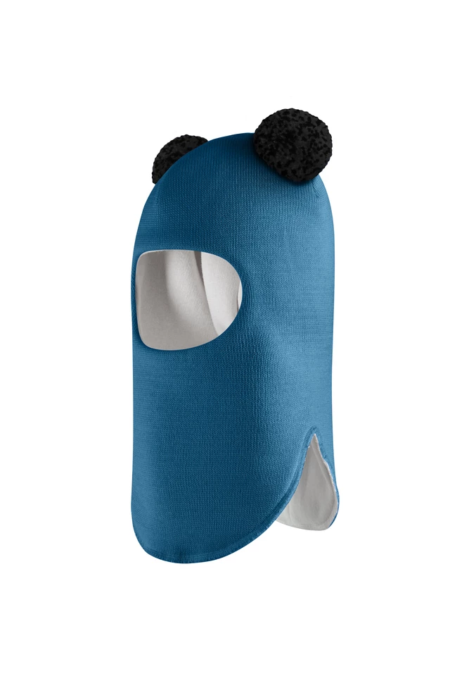 Зимова шапочка-шолом Corona.hm "Пандочка з чорними помпонами" морська хвиля