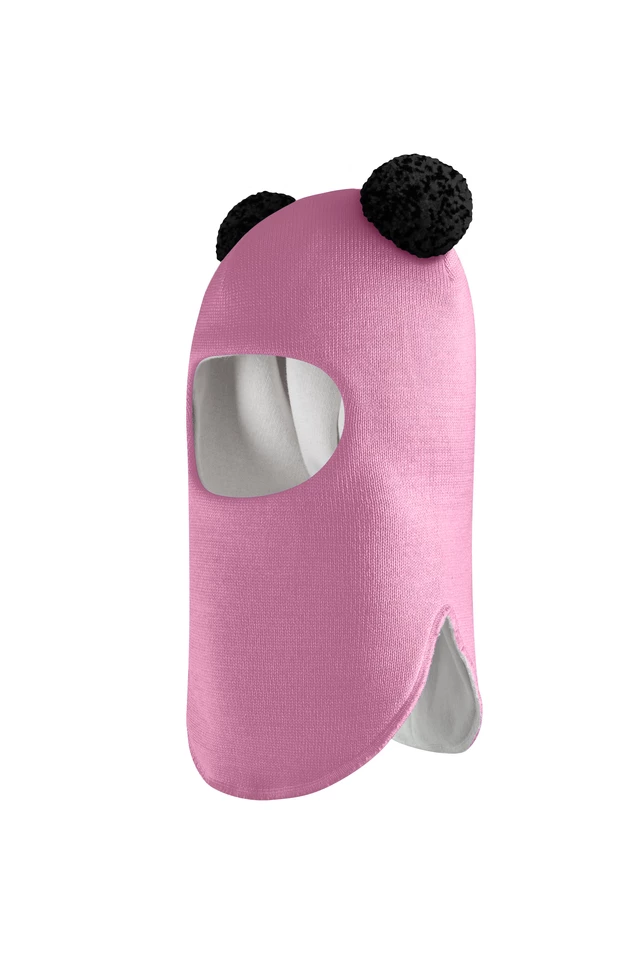 Зимова шапочка-шолом Corona.hm "Пандочка з чорними помпонами" пильно-рожевий