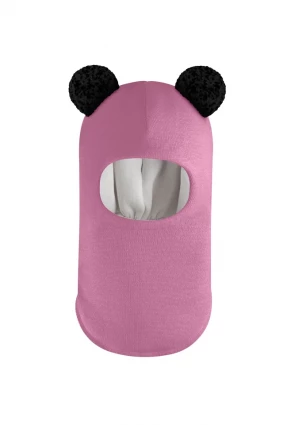 Зимова шапочка-шолом Corona.hm "Пандочка з чорними помпонами" пильно-рожевий