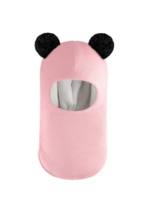 Зимова шапочка-шолом Corona.hm "Пандочка з чорними помпонами" рожевий