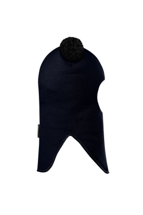 Зимова шапочка-шолом Corona.hm "Пандочка з чорними помпонами" синій оксамит