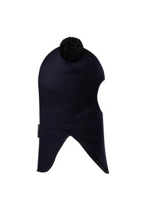 Зимова шапочка-шолом Corona.hm "Пандочка з чорними помпонами" синій