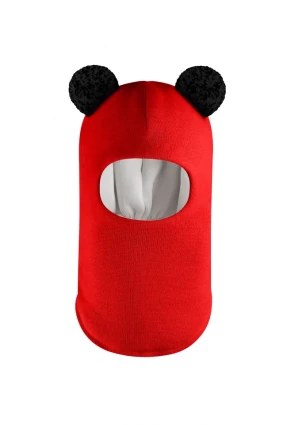 Зимова шапочка-шолом Corona.hm "Пандочка з чорними помпонами" червоний