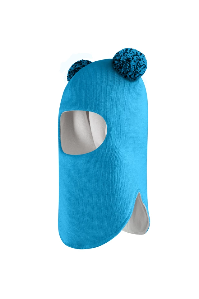 Зимова шапочка-шолом Corona.hm "Пандочка з помпонами МЕЛАНЖ" бірюза