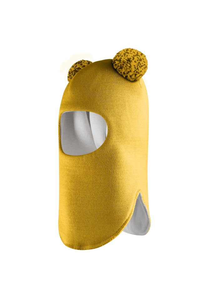 Зимняя шапочка шлем Corona.hm "Пандочка с помпонами МЕЛАНЖ" медовый