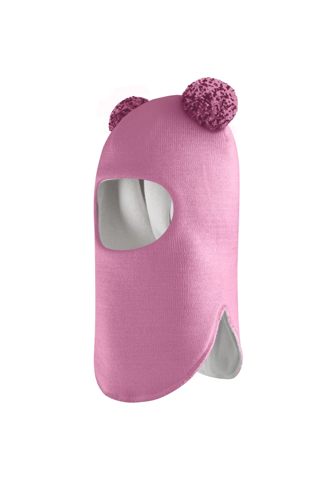 Зимова шапочка-шолом Corona.hm "Пандочка з помпонами МЕЛАНЖ" пильно-рожевий