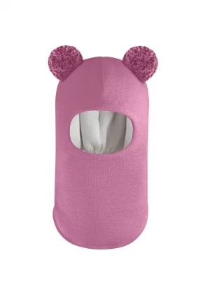 Зимова шапочка-шолом Corona.hm "Пандочка з помпонами МЕЛАНЖ" пильно-рожевий