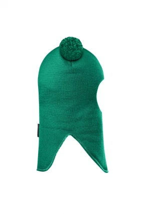 Зимова шапочка-шолом Corona.hm "Пандочка з помпонами МЕЛАНЖ" смарагд