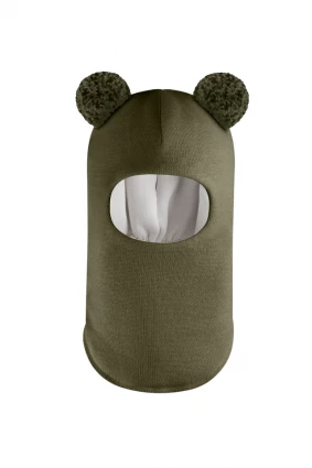 Зимова шапочка-шолом Corona.hm "Пандочка з помпонами МЕЛАНЖ" хакі