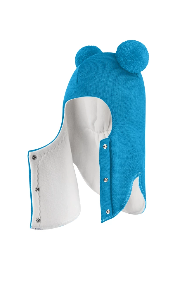 Зимова шапочка-шолом Corona.hm "Пандочка"  із кнопками  бірюза