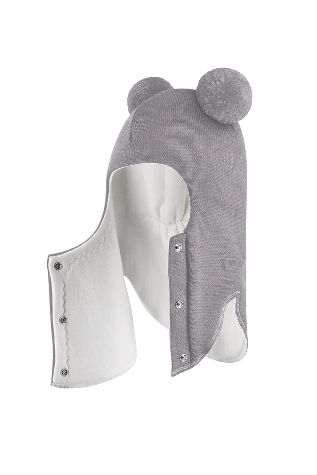 Зимняя шапочка шлем Corona.hm "Пандочка" на кнопках дымка