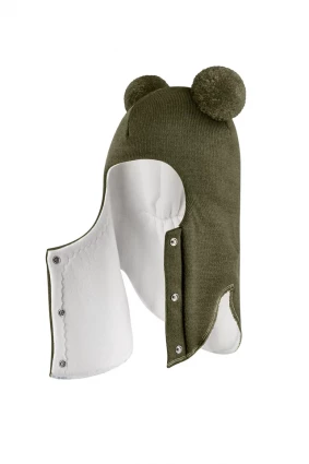 Зимова шапочка-шолом Corona.hm "Пандочка"  із кнопками хакі