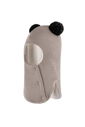 Зимова шапочка-шолом Corona.hm "Пандочка з чорними помпонами" на кнопочках капучіно