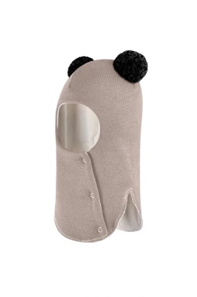 Зимова шапочка-шолом Corona.hm "Пандочка з чорними помпонами" на кнопочках лате